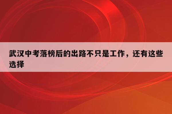 武汉中考落榜后的出路不只是工作，还有这些选择